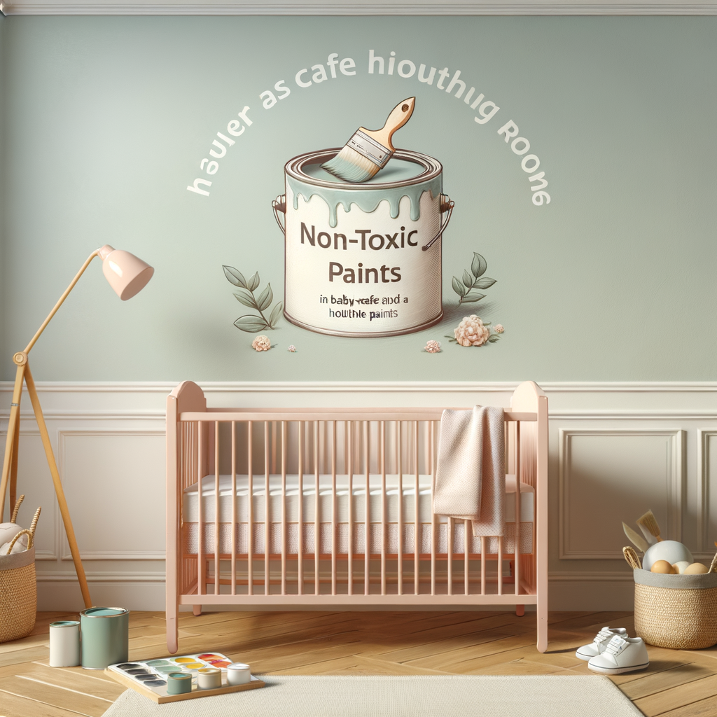 Non-toxic paints in pastel colors used in a baby's nursery room, symbolizing safe paints for babies, eco-friendly nursery paints, and healthy baby room decoration.