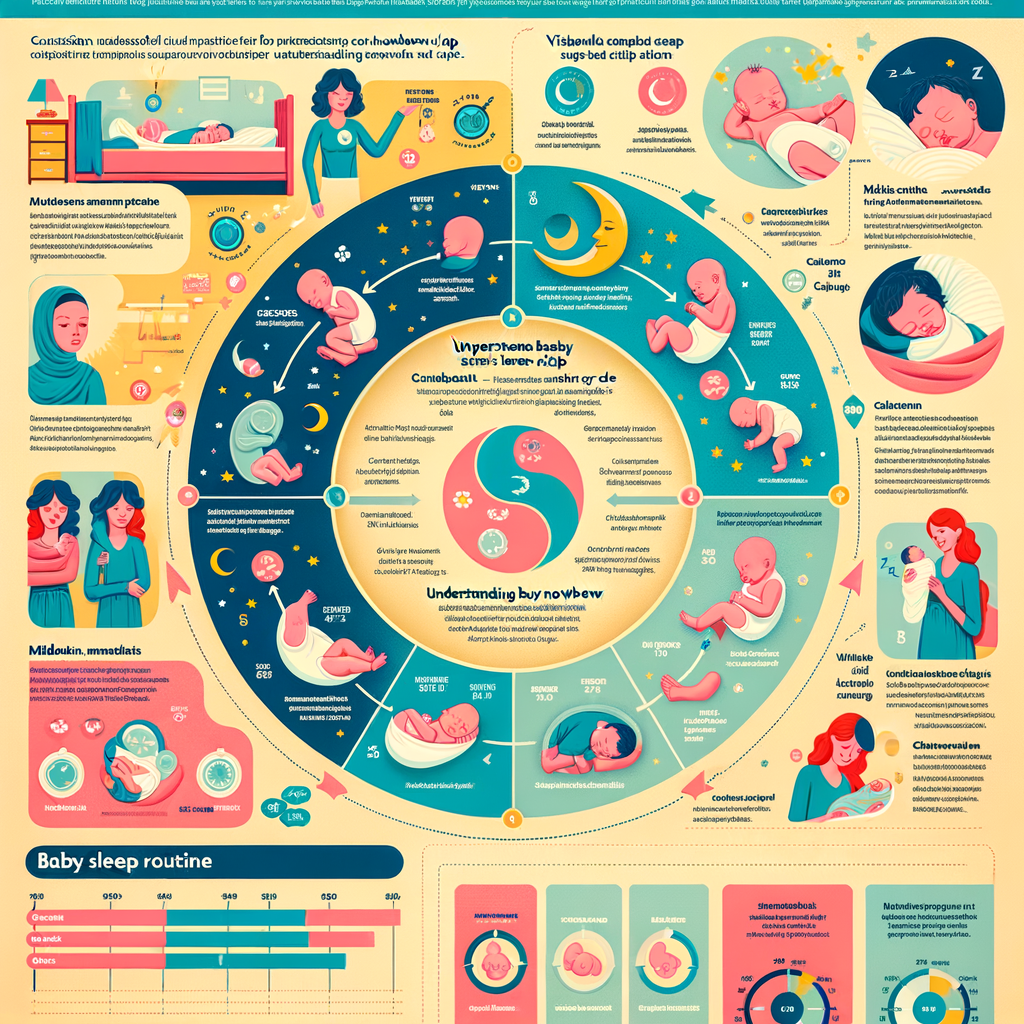 Infographic illustrating baby sleep patterns and cycles with helpful advice and a simplified sleep schedule for first-time moms understanding newborn sleep.