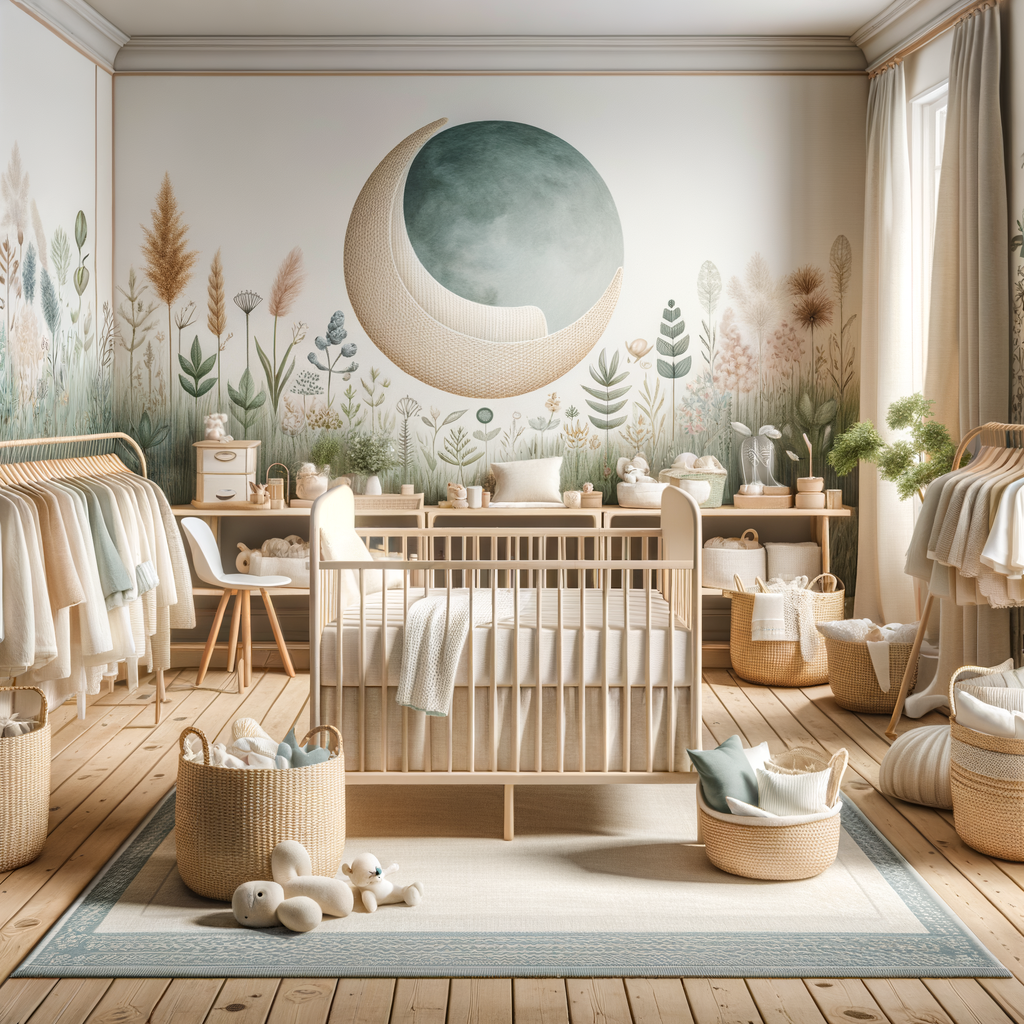 Organic baby bedding sets in a serene nursery, featuring a non-toxic, eco-friendly crib with organic crib bedding, emphasizing safer baby bedding options and the natural elements of organic bedding for babies.