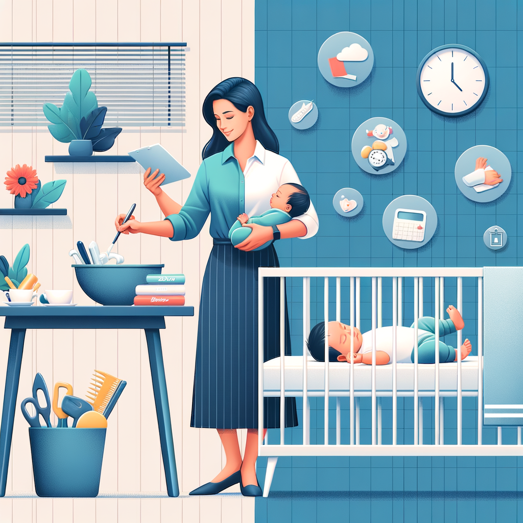 New mom efficiently managing house chores while newborn baby sleeps peacefully, showcasing balance between baby sleep and chores, a guide for new moms