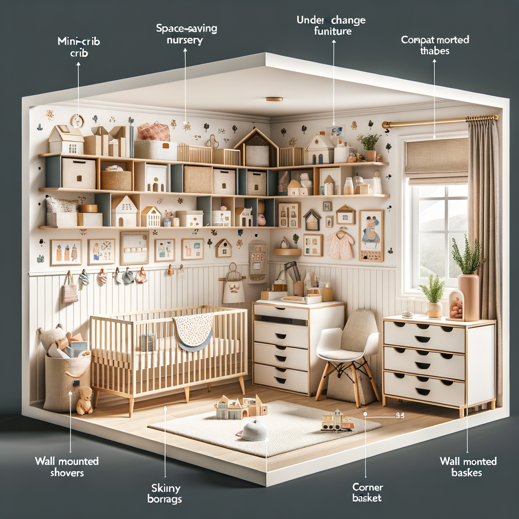 Space-efficient nursery furniture and smart layout in a compact nursery design, showcasing small nursery ideas and space-saving baby room ideas for small homes.