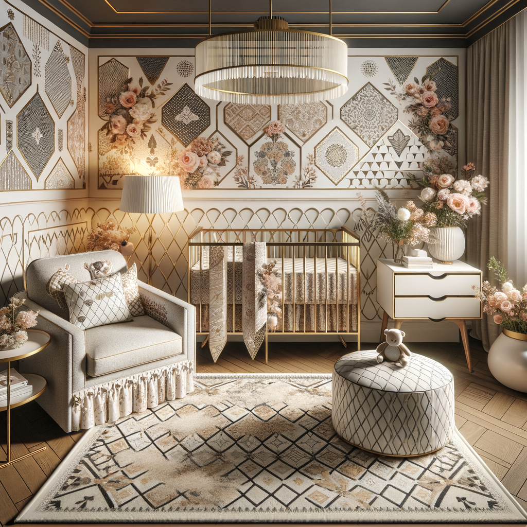 Chic baby room design showcasing a creative mix of nursery decor patterns, providing nursery design inspiration and pattern mixing tips for a stylish baby room.