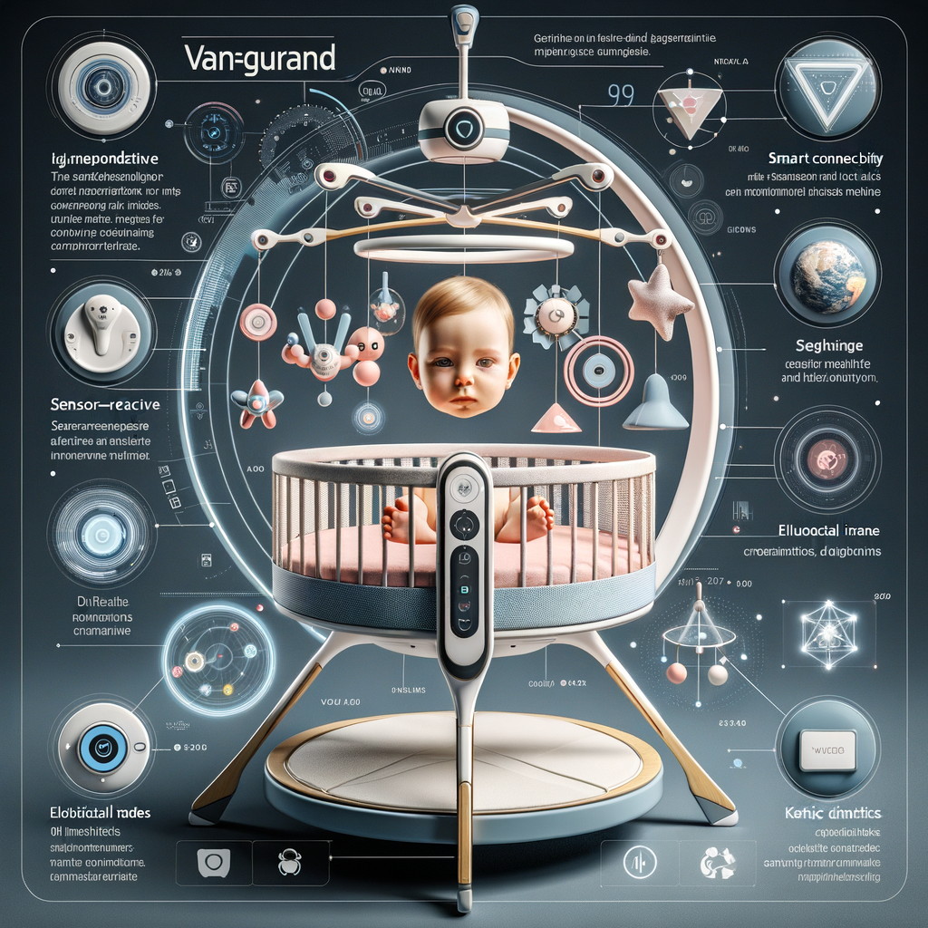High-tech crib mobile with smart connectivity and interactive elements, showcasing the latest innovations in crib mobile technology and modern design.