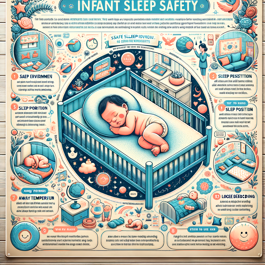 Infographic on infant sleep safety practices, a new mom's guide to safe sleep for babies, featuring baby sleep safety tips and newborn sleep safety guidelines.
