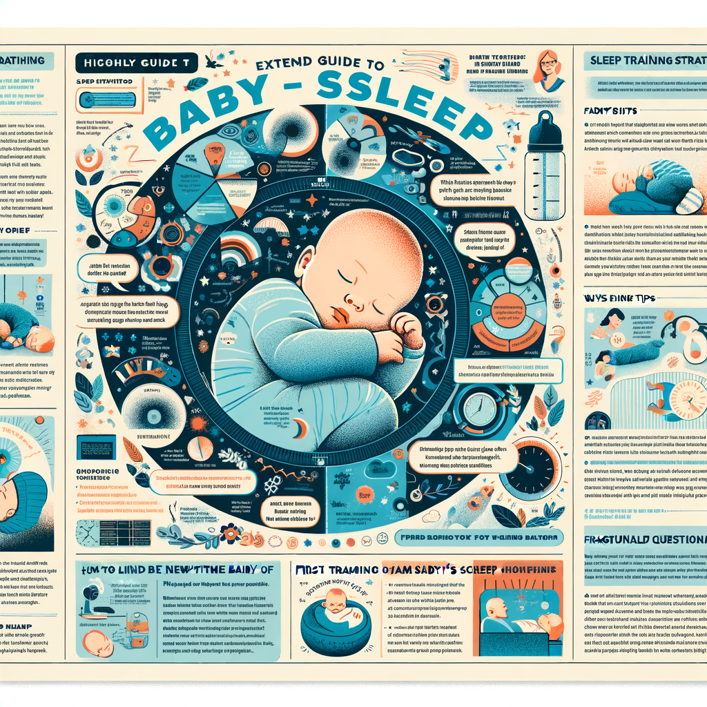Infographic providing first-time mom tips and a comprehensive baby sleep guide, including newborn sleep patterns, baby sleep schedule, sleep training for babies, solutions for baby sleep problems, and newborn sleep FAQs, symbolizing the journey of first-time motherhood.