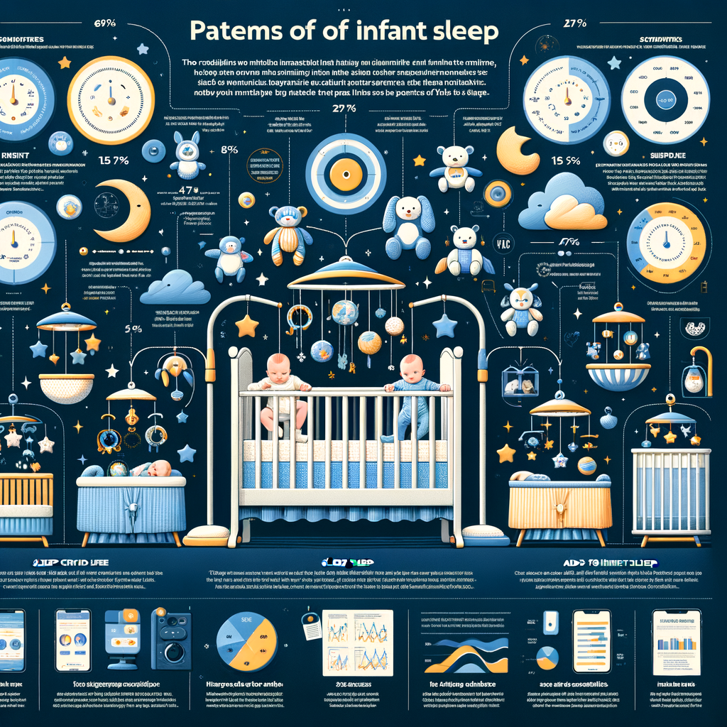Infographic showing the benefits of crib mobiles on baby sleep patterns, highlighting their role as a baby sleep aid in sleep training and establishing an infant sleep schedule, with various nursery decor and nursery mobiles.