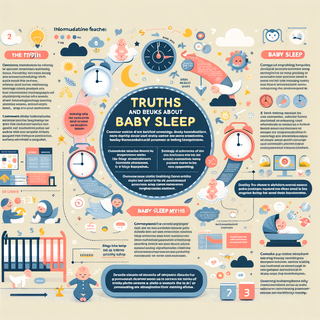 Infographic debunking common baby sleep myths and misconceptions, providing factual baby sleep advice and illustrating the truth about baby sleep patterns.